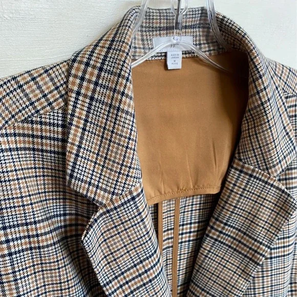 J. Jill Women's One Button Houndstooth Blazer Plaid Tigers Eye Stretch Petite M - Picture 8 of 13